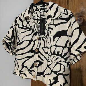 Rachel Zoe Patterned Cropped Button Down